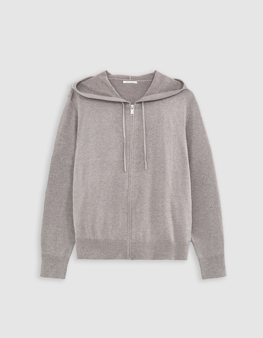 sesamfarbene strickjacke mit fischgrätmuster und durchbrochenem rückenausschnitt für damen