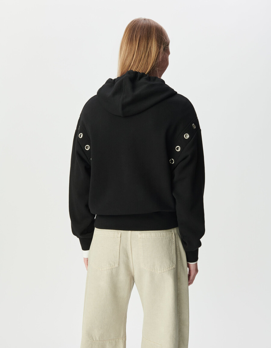 schwarzer damen-hoodie aus bio-baumwolle mit xl-ösen