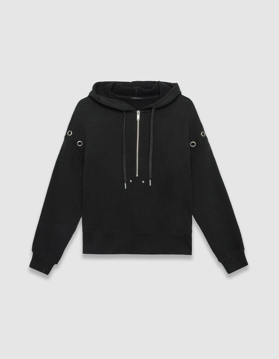 schwarzer damen-hoodie aus bio-baumwolle mit xl-ösen