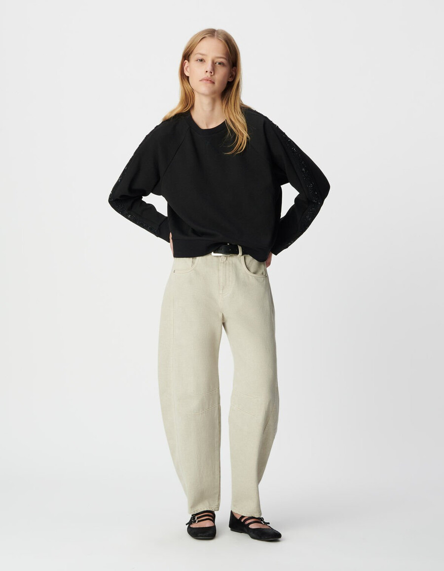 schwarzes oversize-sweatshirt für damen mit bändern an den ärmeln