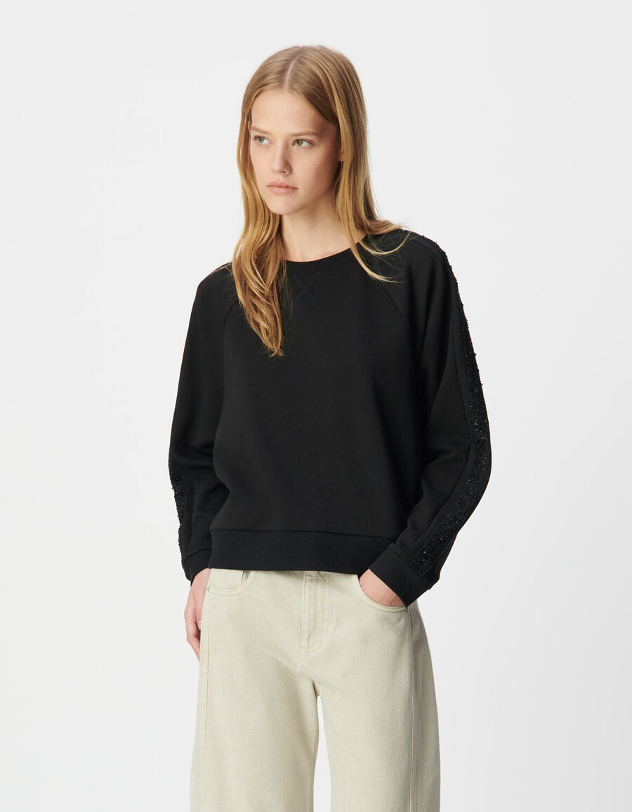 schwarzes oversize-sweatshirt für damen mit bändern an den ärmeln