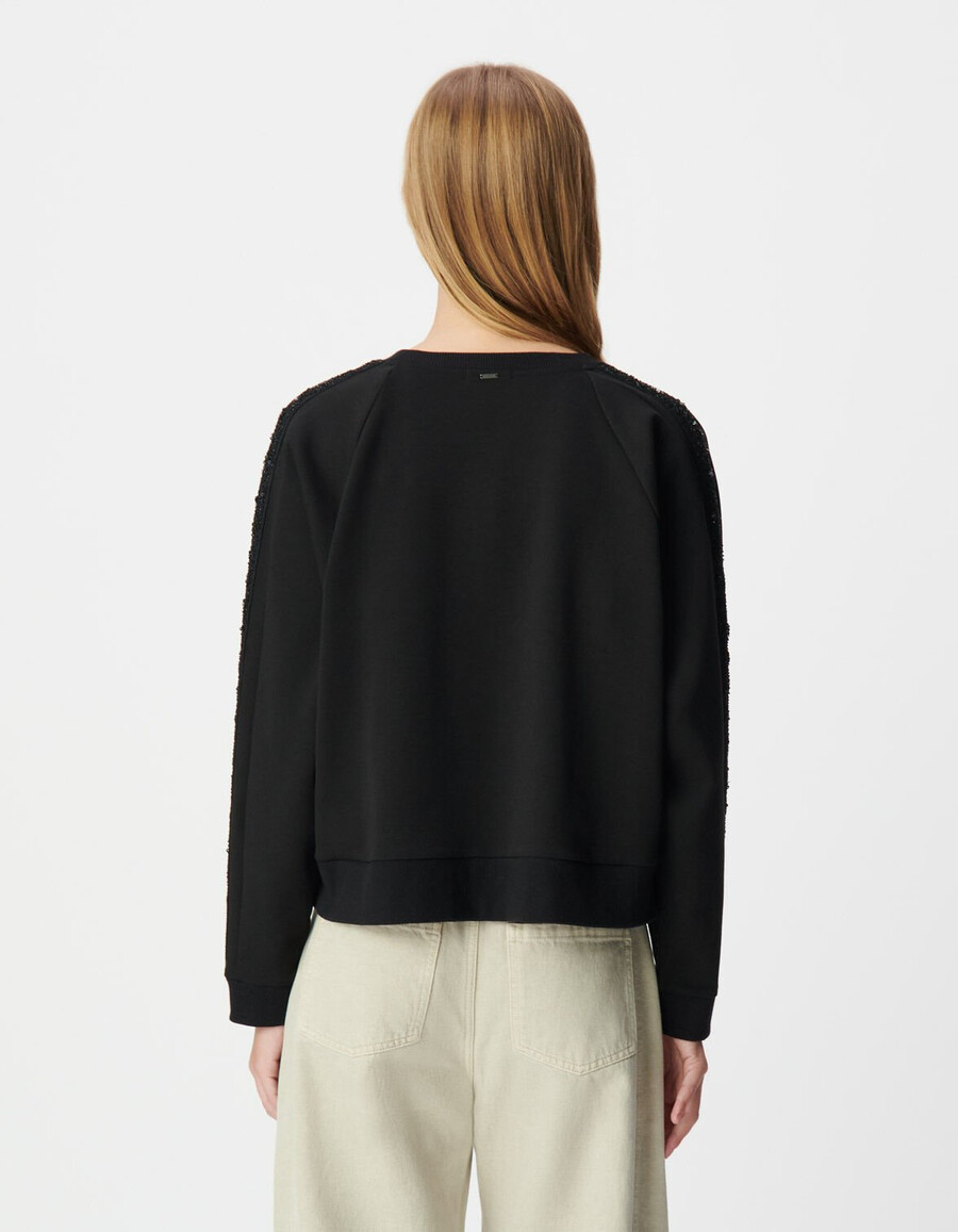 schwarzes oversize-sweatshirt für damen mit bändern an den ärmeln