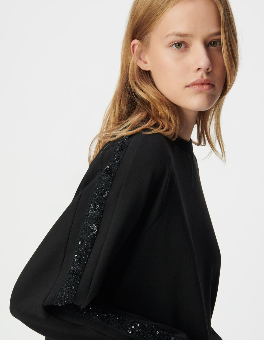 schwarzes oversize-sweatshirt für damen mit bändern an den ärmeln