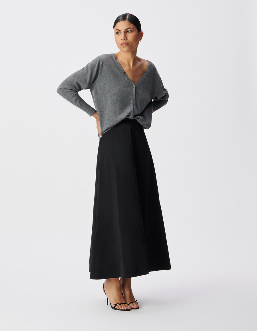 grauer wendbarer strickcardigan für damen vorder- und rückseite