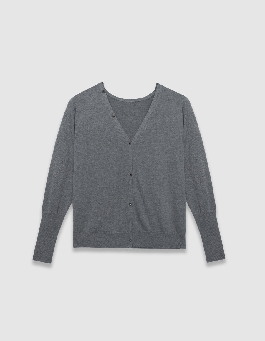 grauer wendbarer strickcardigan für damen vorder- und rückseite