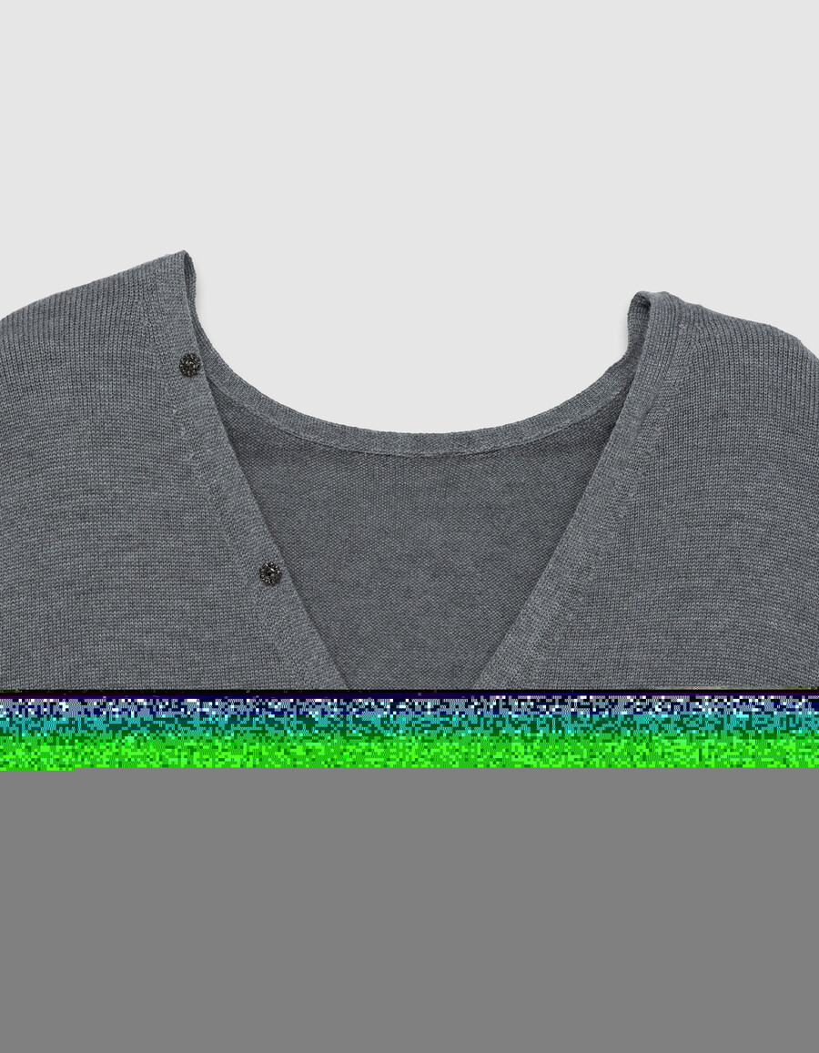 grauer wendbarer strickcardigan für damen vorder- und rückseite