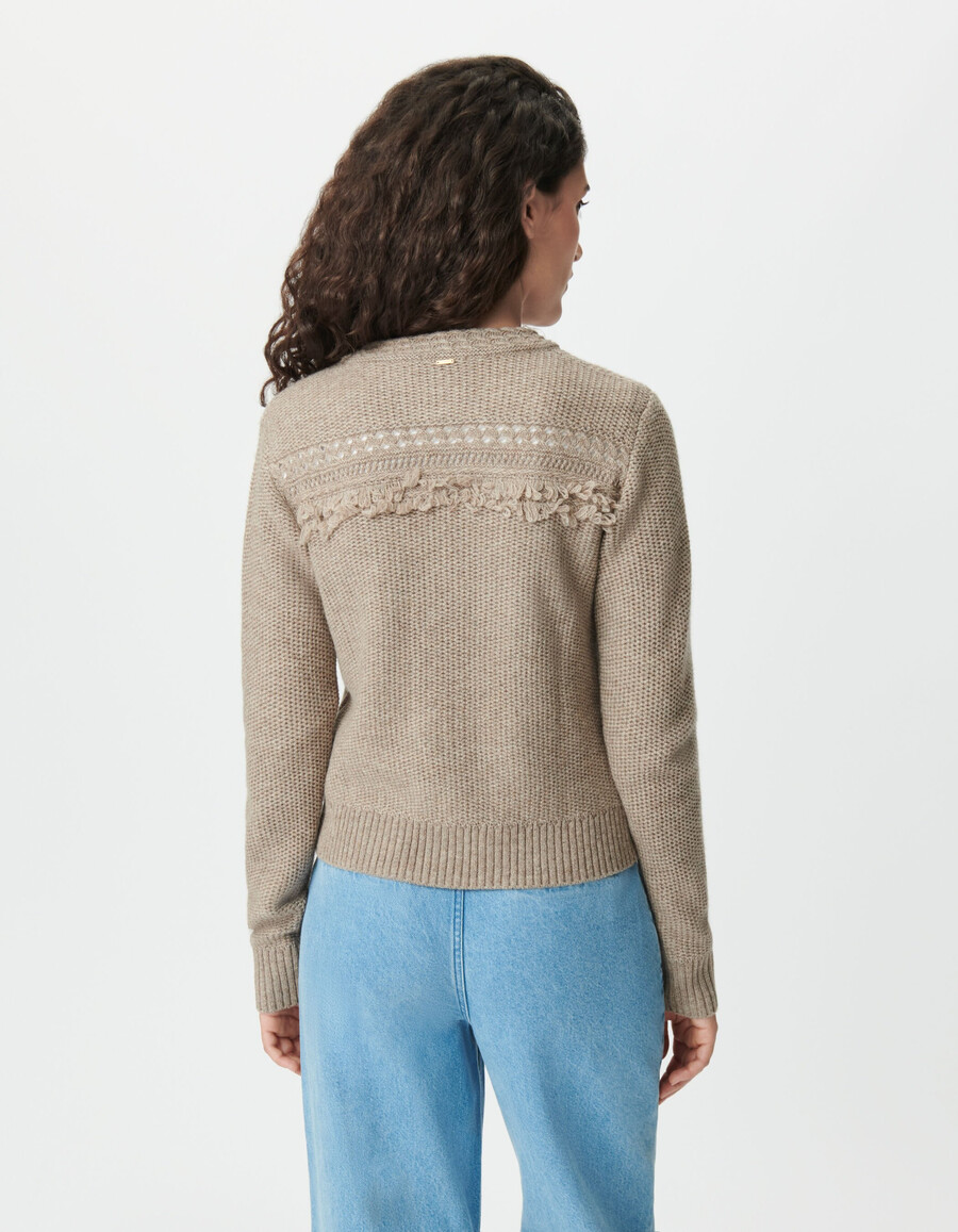 beigefarbene strickjacke für damen fransen goldene knöpfe