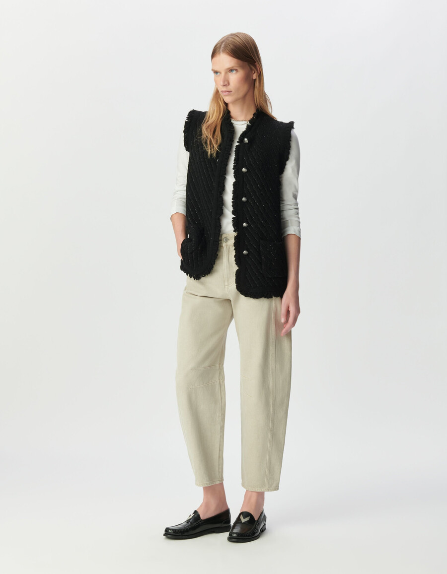 ärmelloser strickcardigan für damen schwarz mit paillettenstickerei