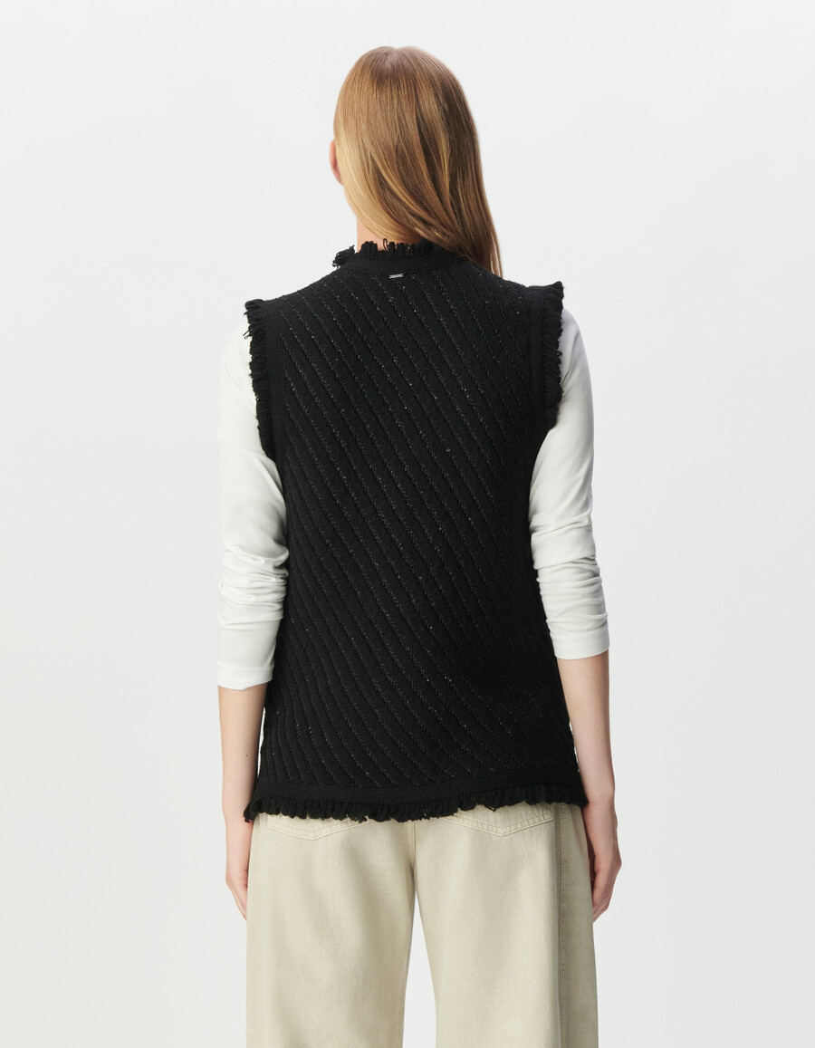 ärmelloser strickcardigan für damen schwarz mit paillettenstickerei