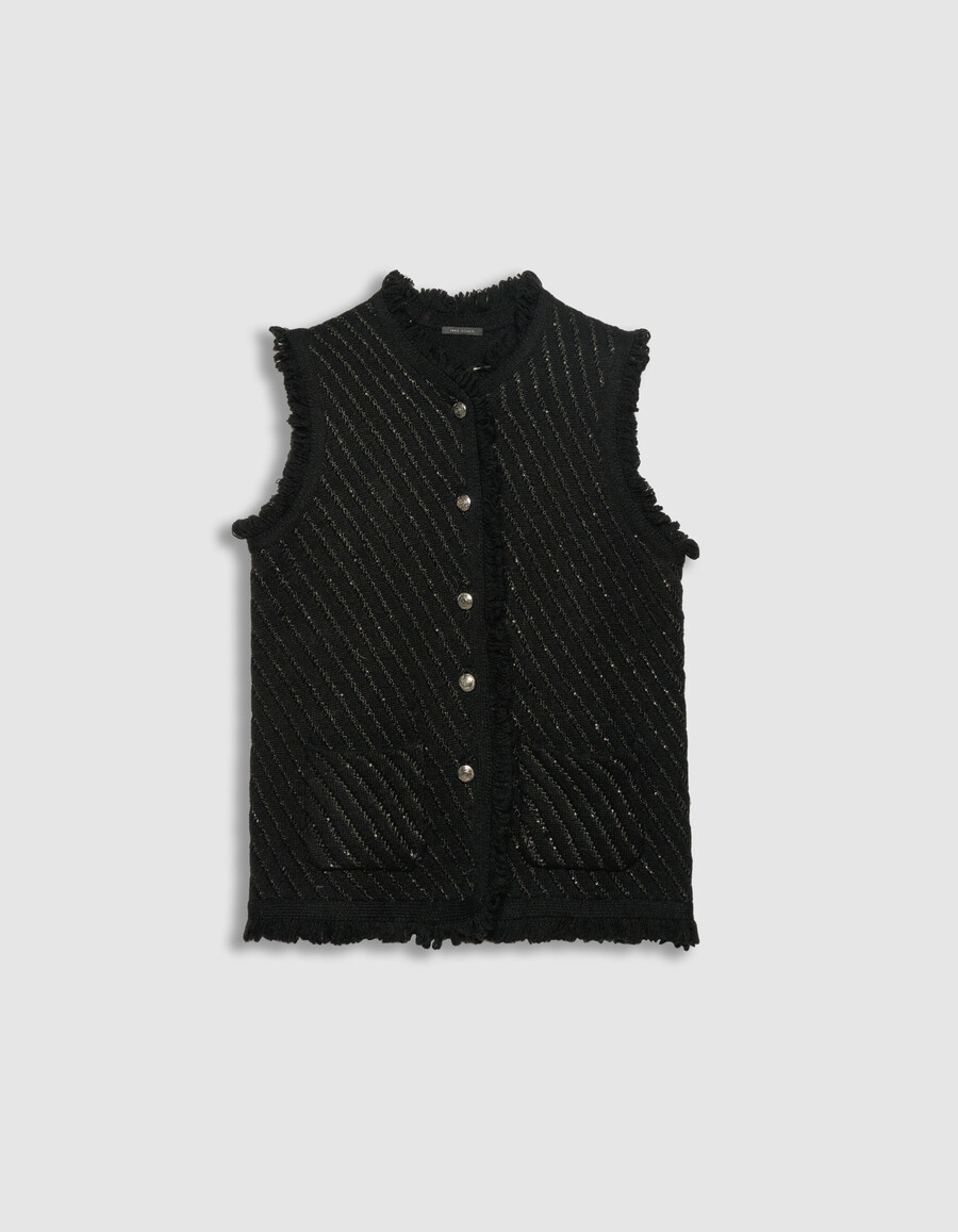 ärmelloser strickcardigan für damen schwarz mit paillettenstickerei