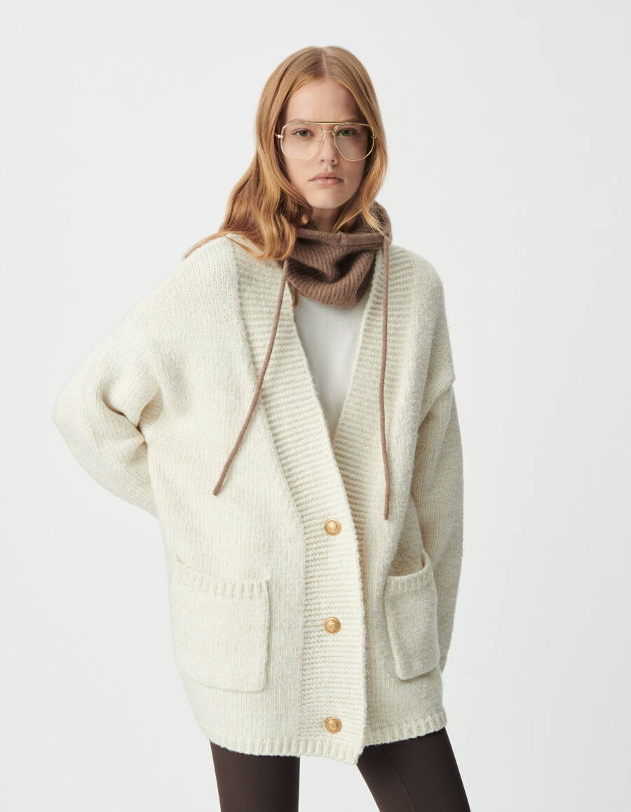 damen-strickjacke in ecru mit goldfarbenem lurex