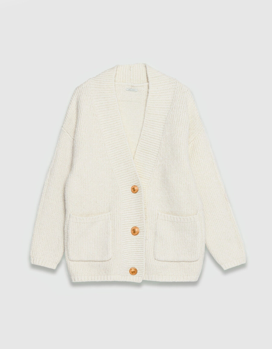 damen-strickjacke in ecru mit goldfarbenem lurex