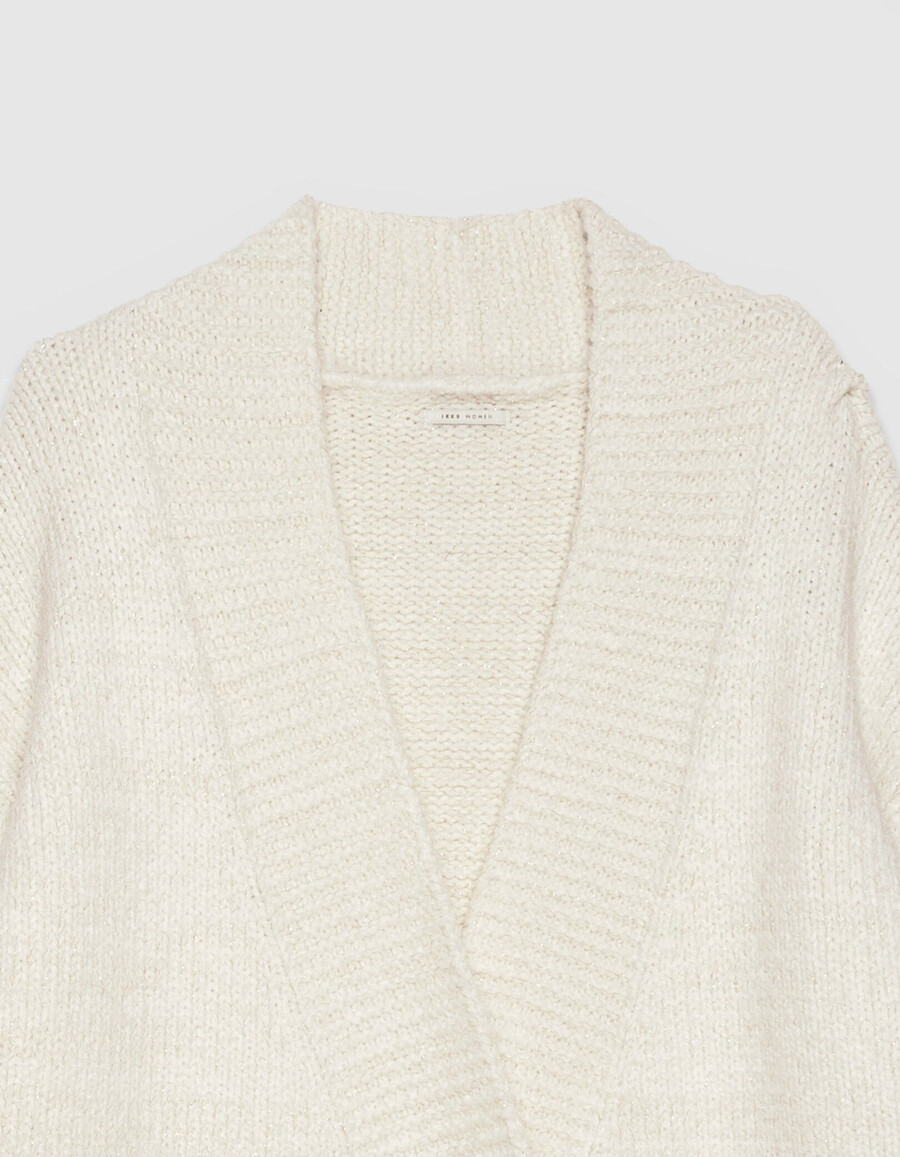 damen-strickjacke in ecru mit goldfarbenem lurex