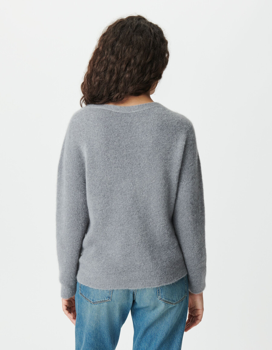 grauer wendbarer strickcardigan für damen vorder- und rückseite