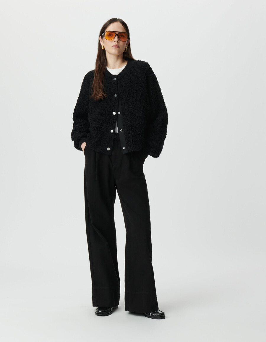 schwarzer bouclète-strickcardigan für damen
