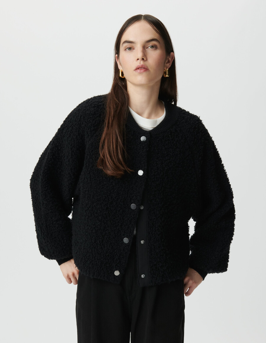 schwarzer bouclète-strickcardigan für damen