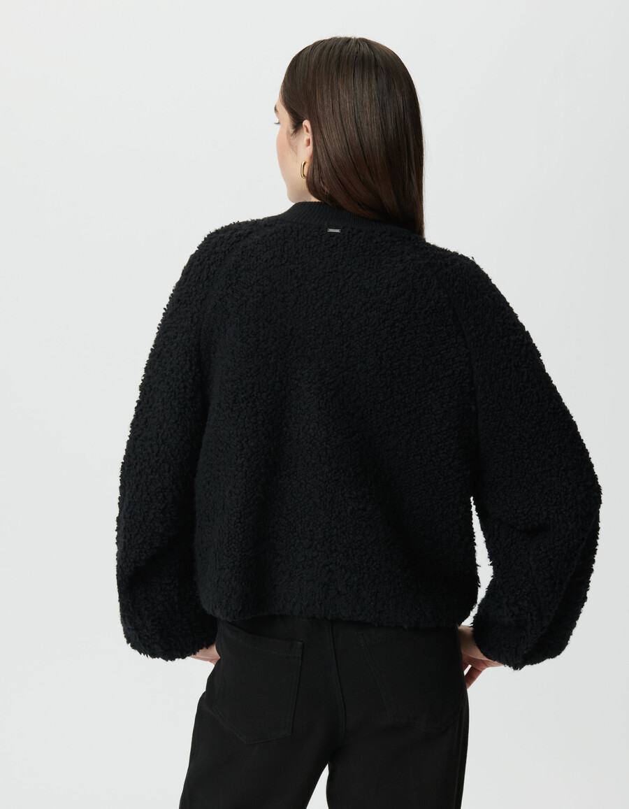 schwarzer bouclète-strickcardigan für damen