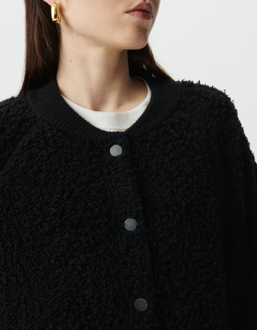 schwarzer bouclète-strickcardigan für damen