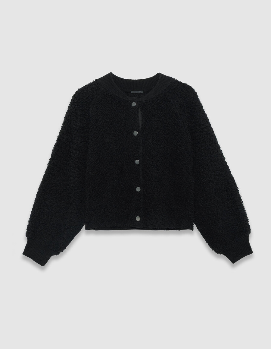 schwarzer bouclète-strickcardigan für damen
