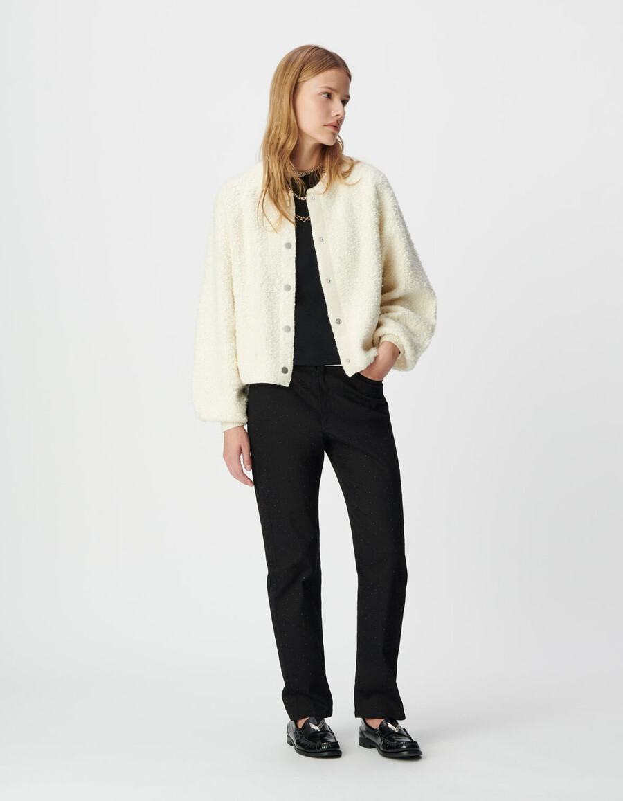 weißer bouclète-strickcardigan für damen