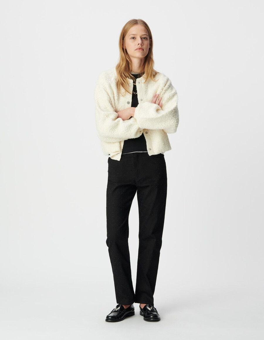 weißer bouclète-strickcardigan für damen