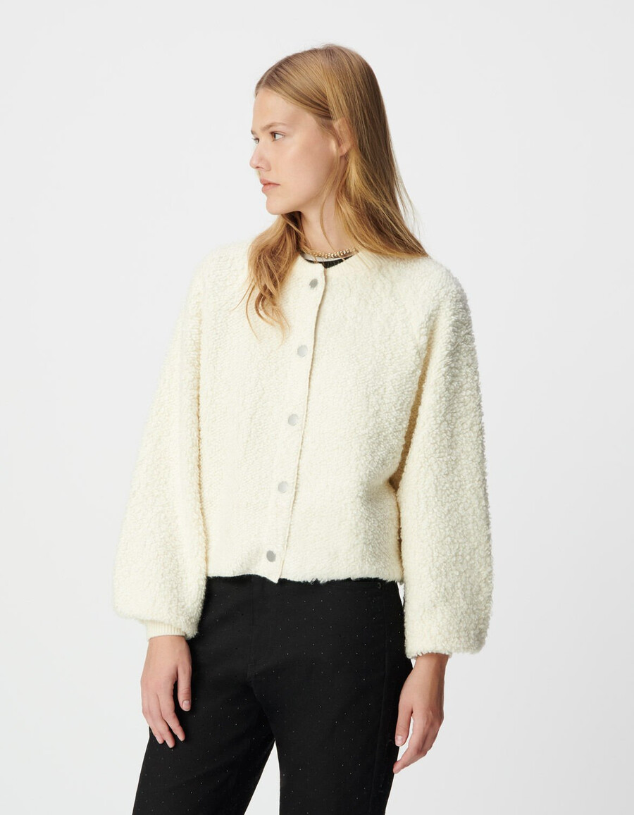 weißer bouclète-strickcardigan für damen