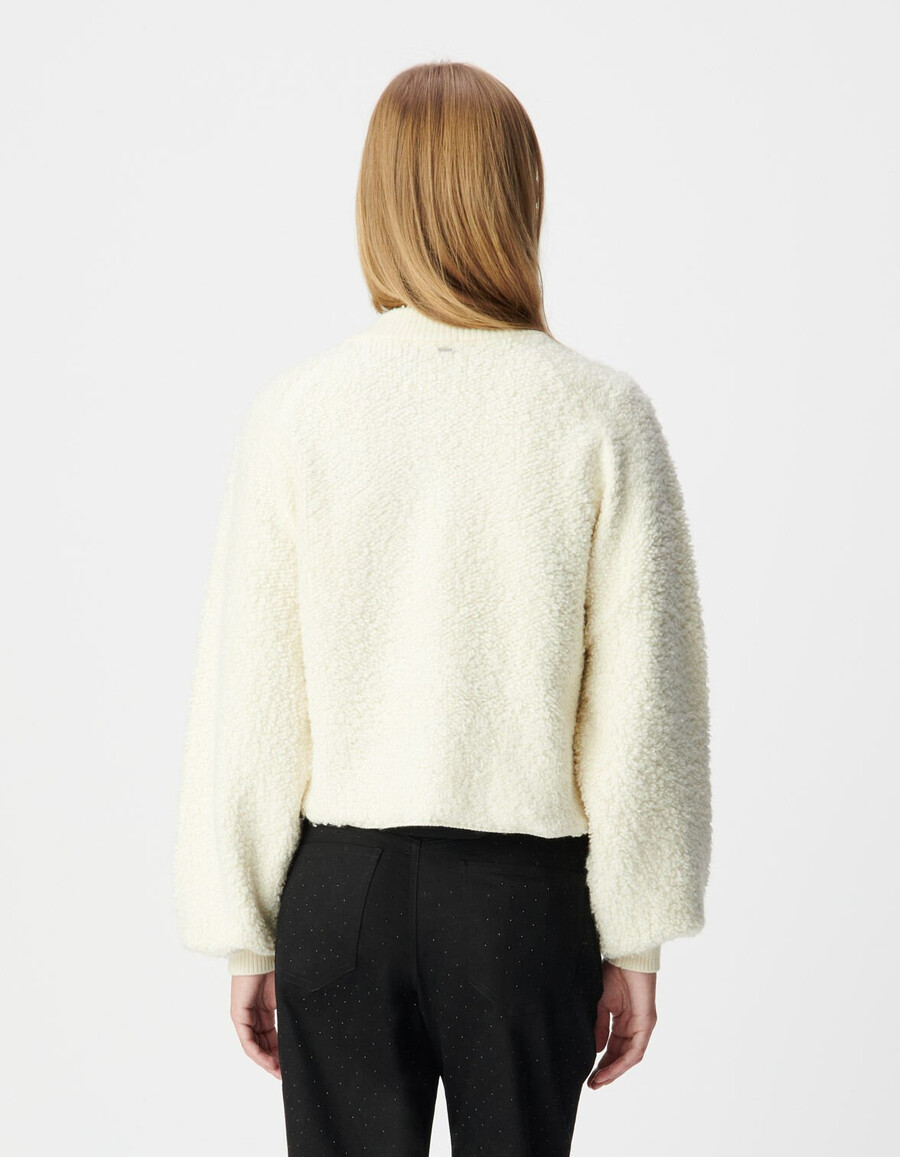 weißer bouclète-strickcardigan für damen