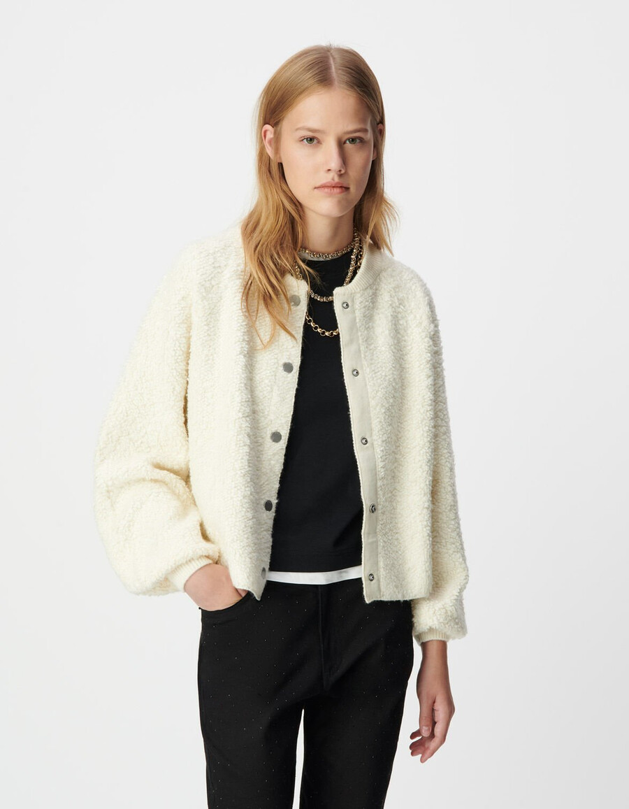 weißer bouclète-strickcardigan für damen