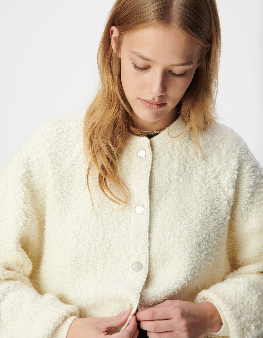 weißer bouclète-strickcardigan für damen