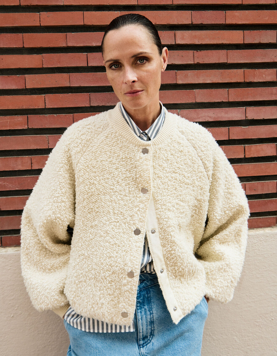 weißer bouclète-strickcardigan für damen