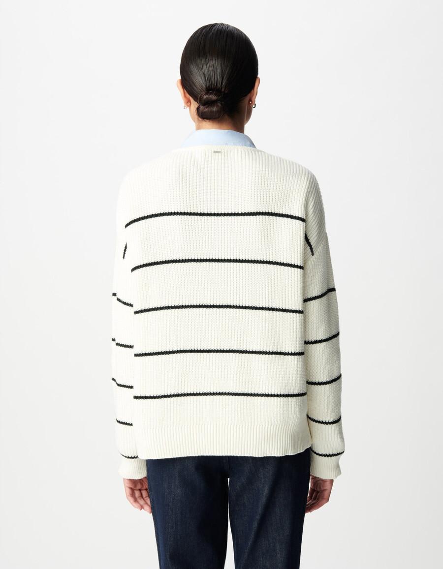 schwarzer gestreifter oversize-strickpullover im matrosenstil für damen