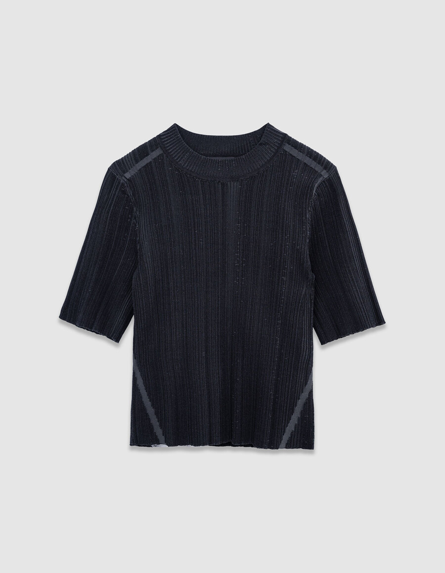 schwarzer gestreifter figurbetonter strickpullover für damen