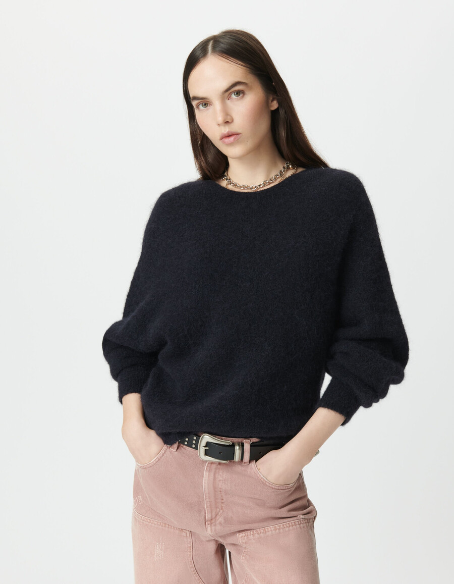schwarzer damenstrickpullover mit fledermausärmeln
