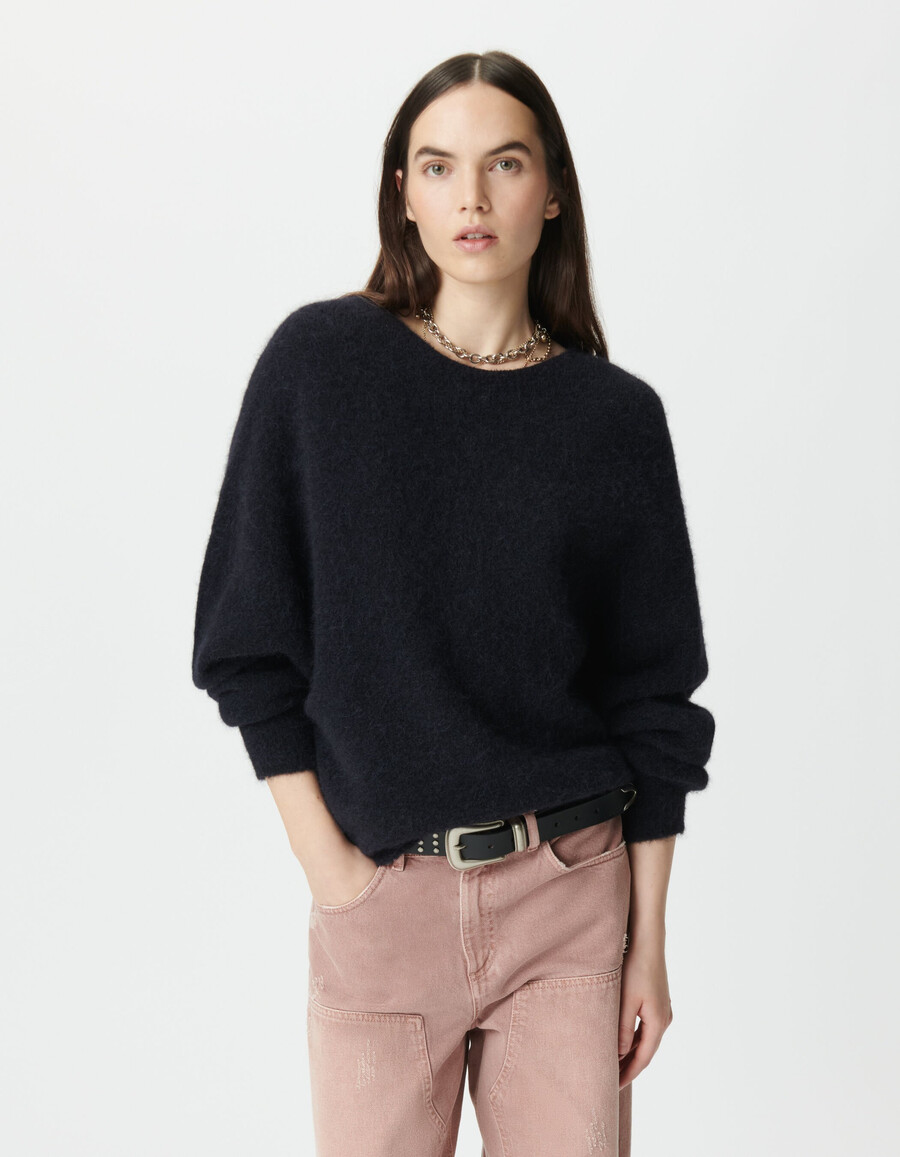 schwarzer damenstrickpullover mit fledermausärmeln