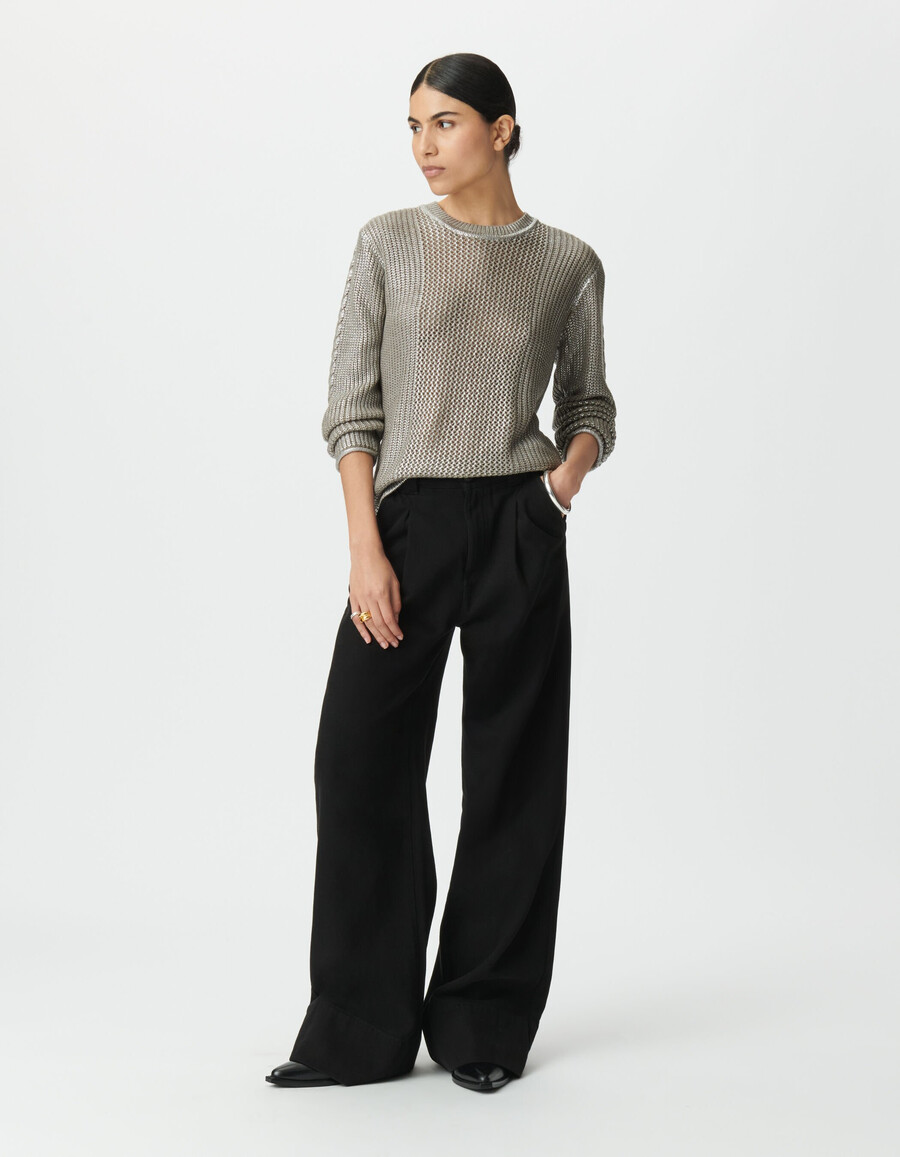 beigefarbener silberbeschichteter dekorativer strickpullover für damen