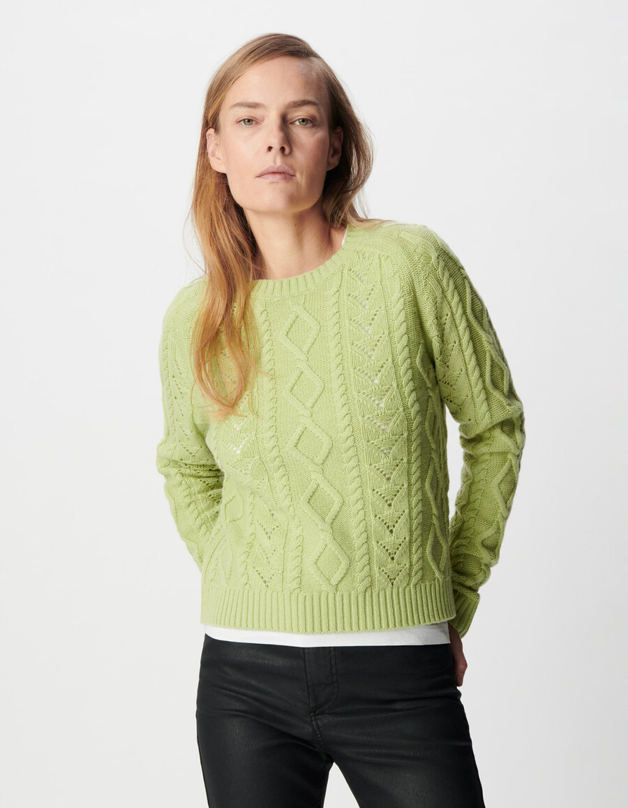 damen-zopfstrickpullover aus merinowolle mit rundhalsausschnitt
