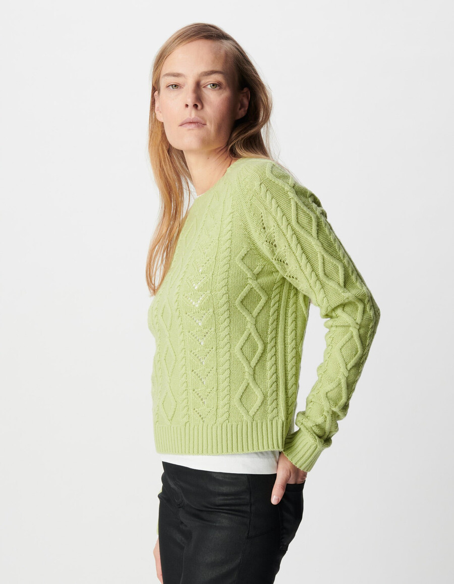 damen-zopfstrickpullover aus merinowolle mit rundhalsausschnitt