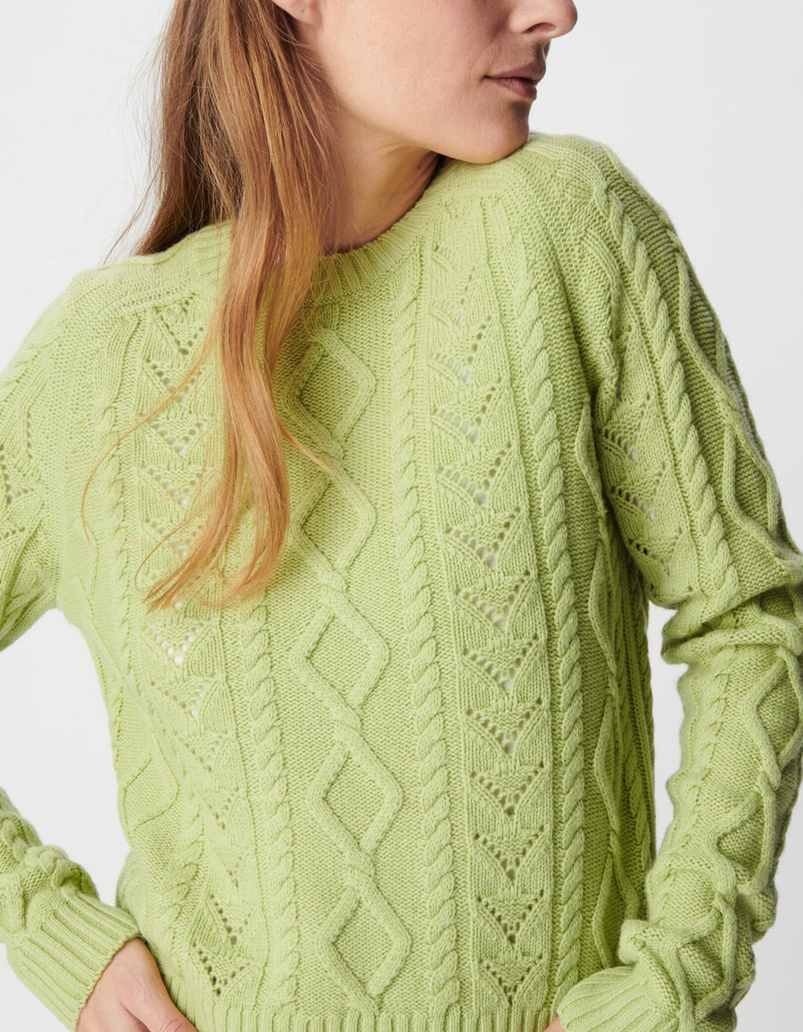 damen-zopfstrickpullover aus merinowolle mit rundhalsausschnitt