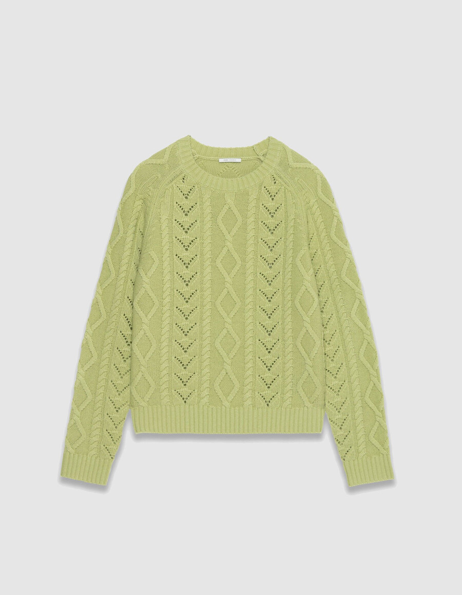 damen-zopfstrickpullover aus merinowolle mit rundhalsausschnitt