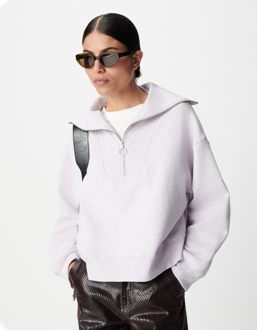 damen-sweatshirt mit truckneck-ausschnitt in lila