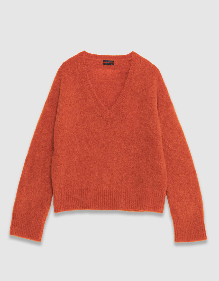 orangefarbener oversize-pullover mit v-ausschnitt für damen