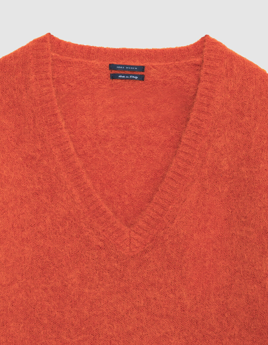 orangefarbener oversize-pullover mit v-ausschnitt für damen