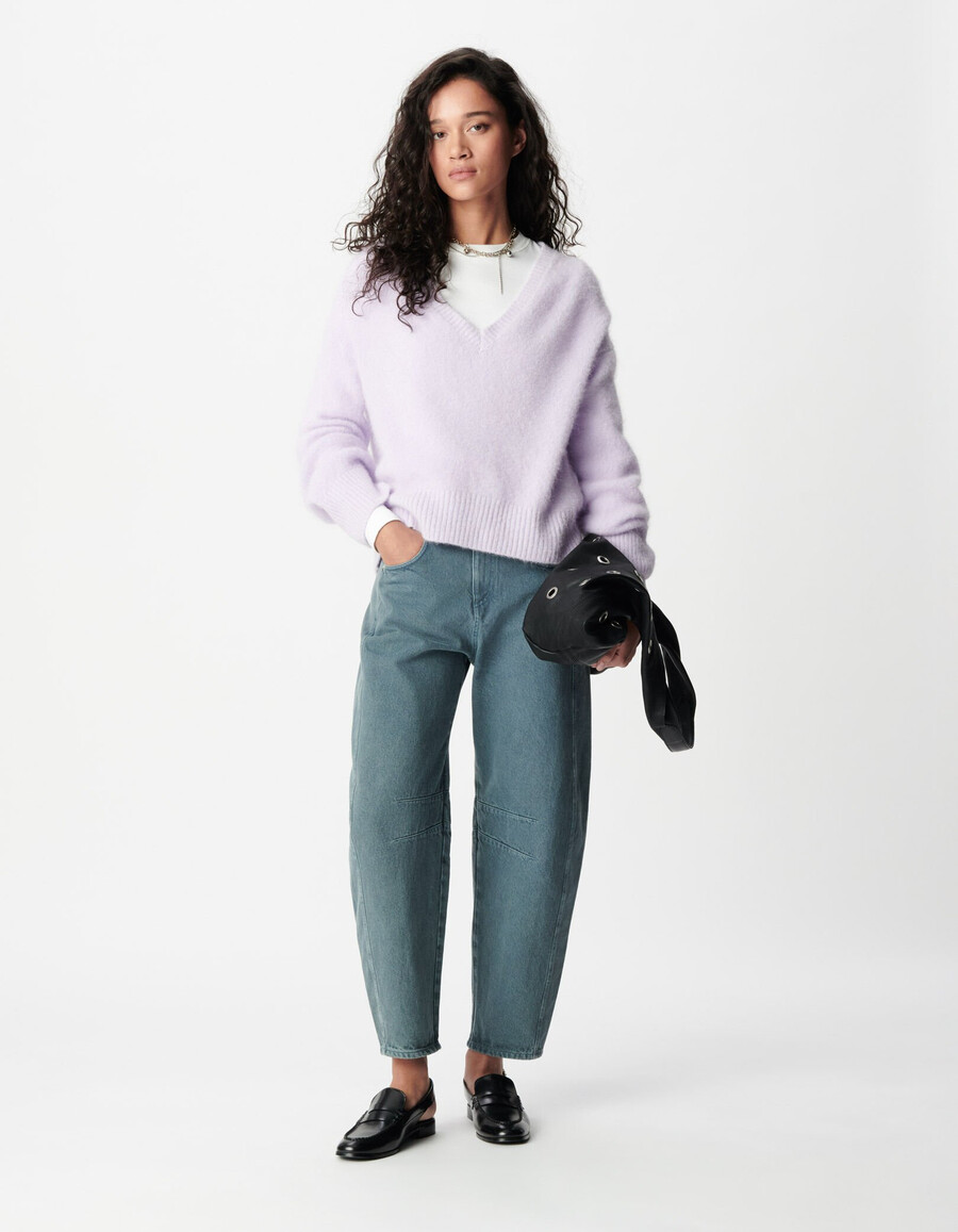 lila oversize-pullover mit v-ausschnitt für damen