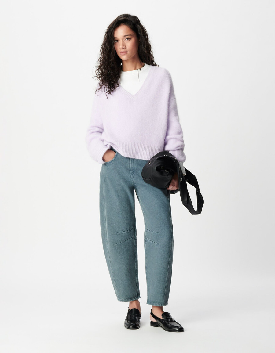lila oversize-pullover mit v-ausschnitt für damen