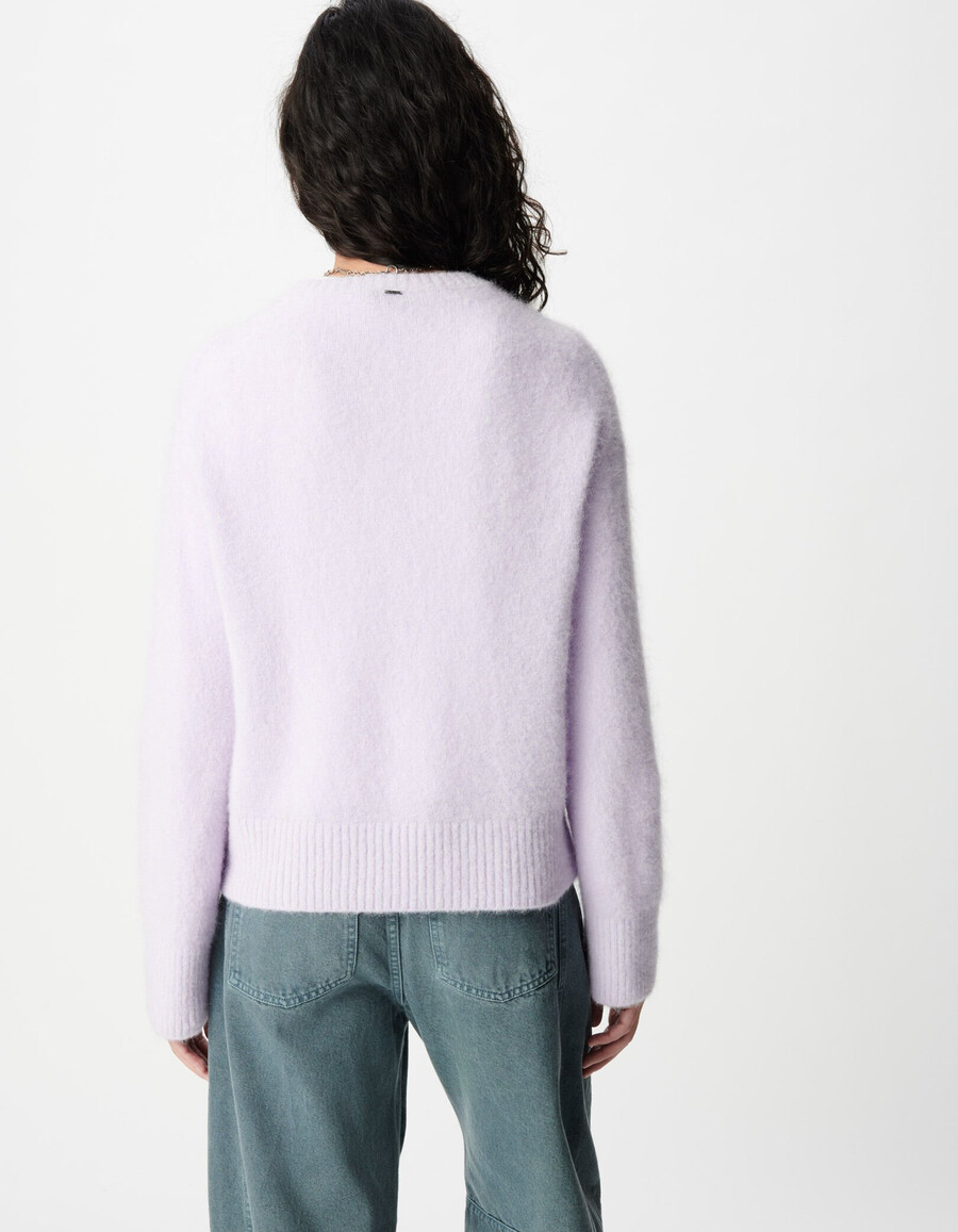 lila oversize-pullover mit v-ausschnitt für damen