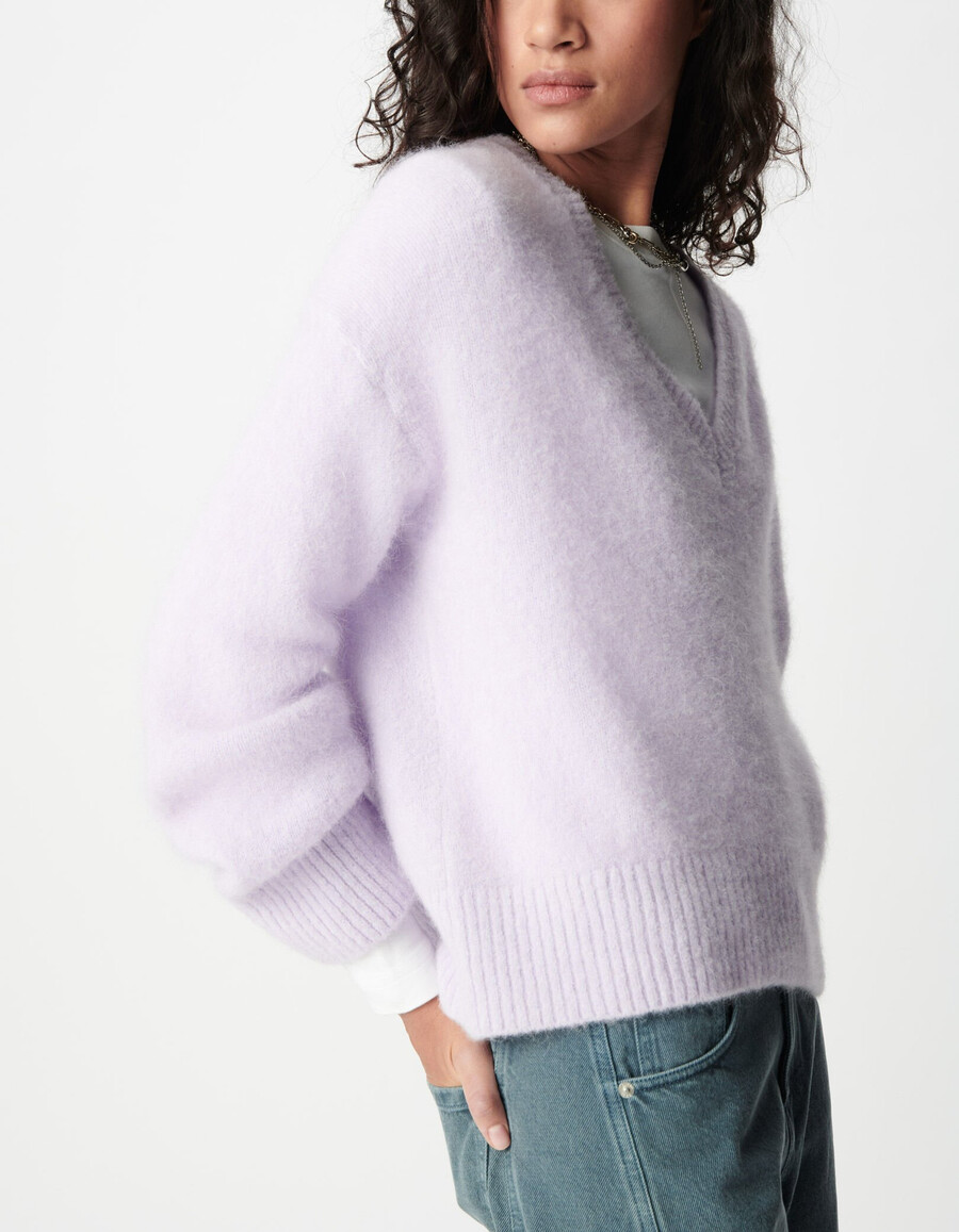 lila oversize-pullover mit v-ausschnitt für damen