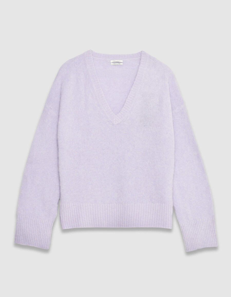 lila oversize-pullover mit v-ausschnitt für damen
