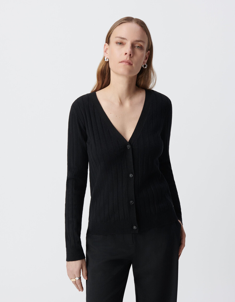 schwarzer strickcardigan mit knöpfen für damen