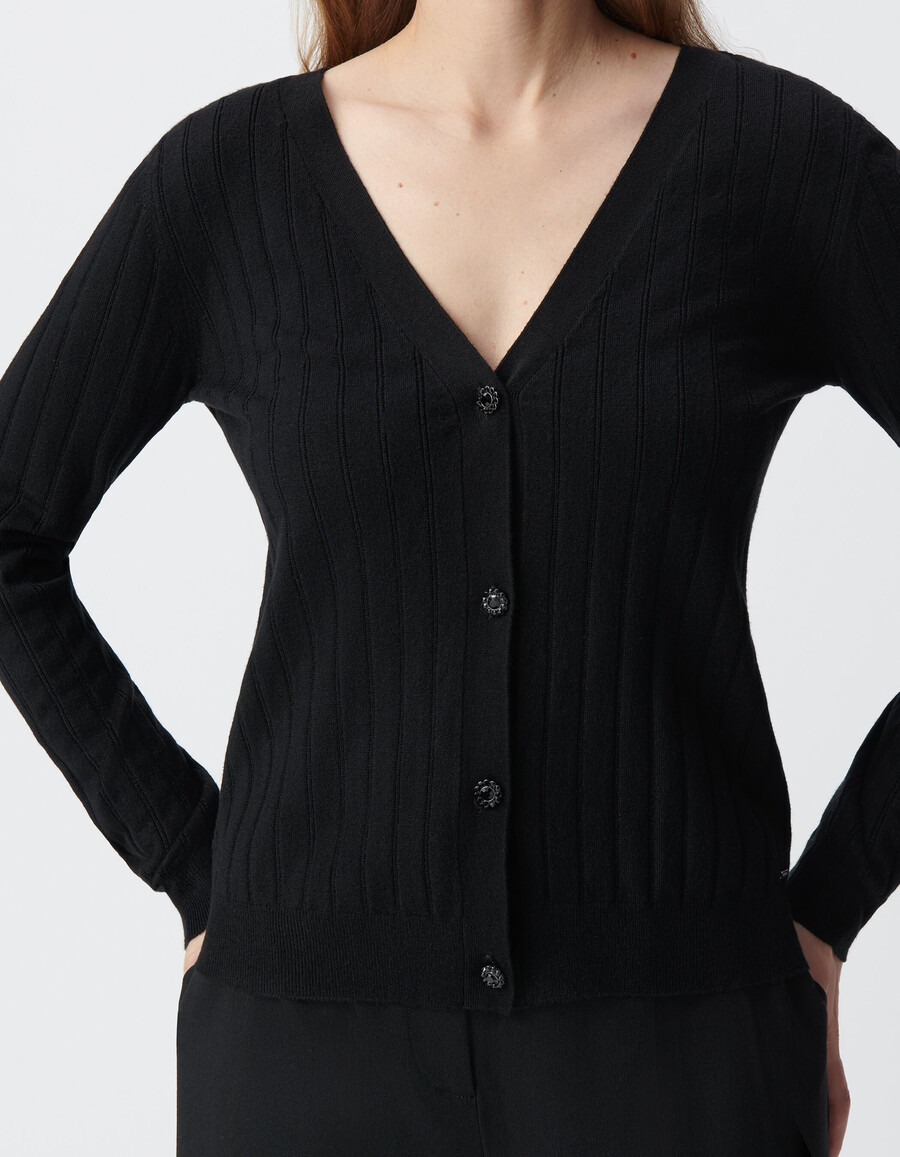 schwarzer strickcardigan mit knöpfen für damen