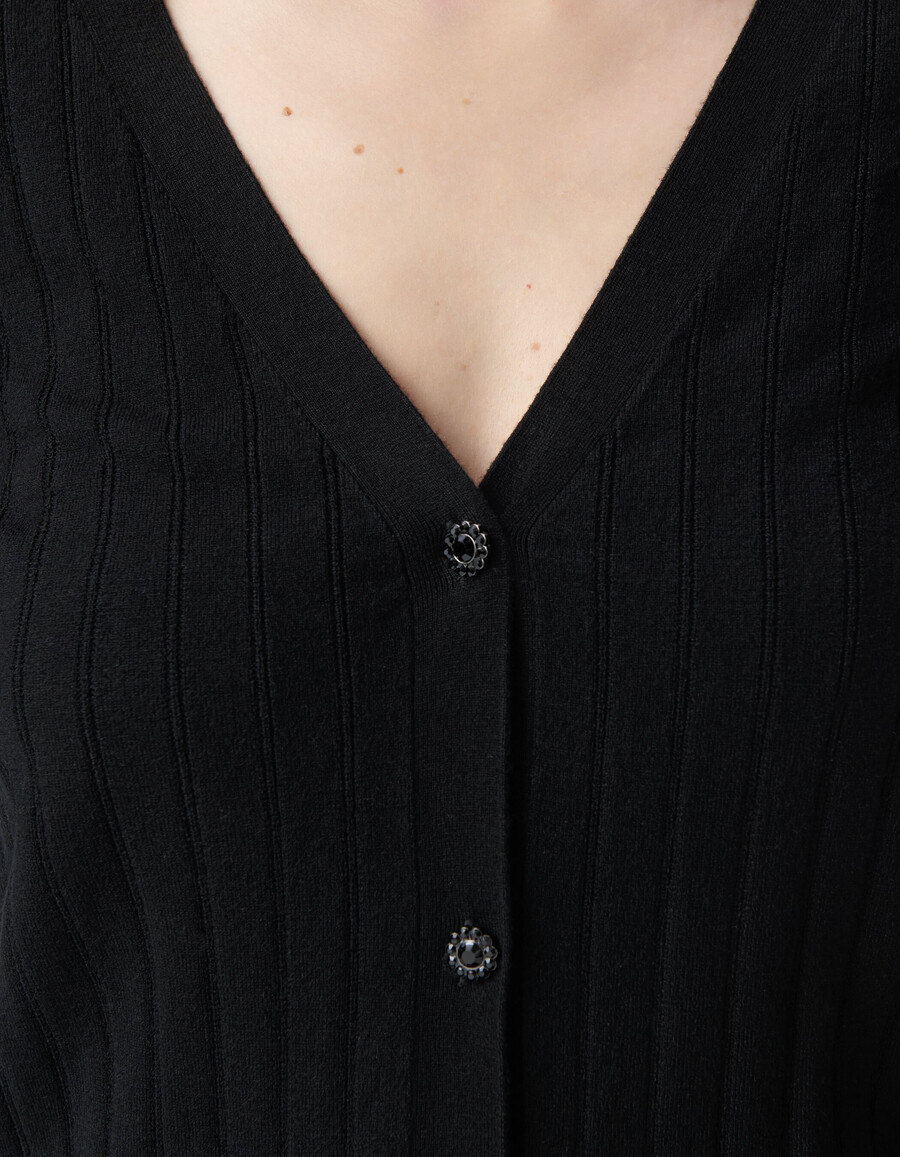 schwarzer strickcardigan mit knöpfen für damen